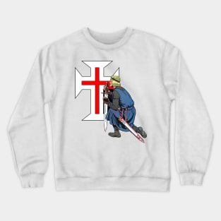 Warrior of the Middle Ages kneeling before the red cross Crewneck Sweatshirt